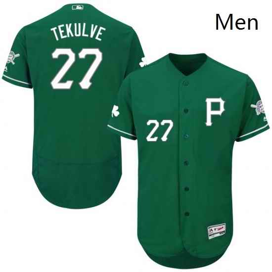 Mens Majestic Pittsburgh Pirates 27 Kent Tekulve Green Celtic Flexbase Authentic Collection MLB Jersey